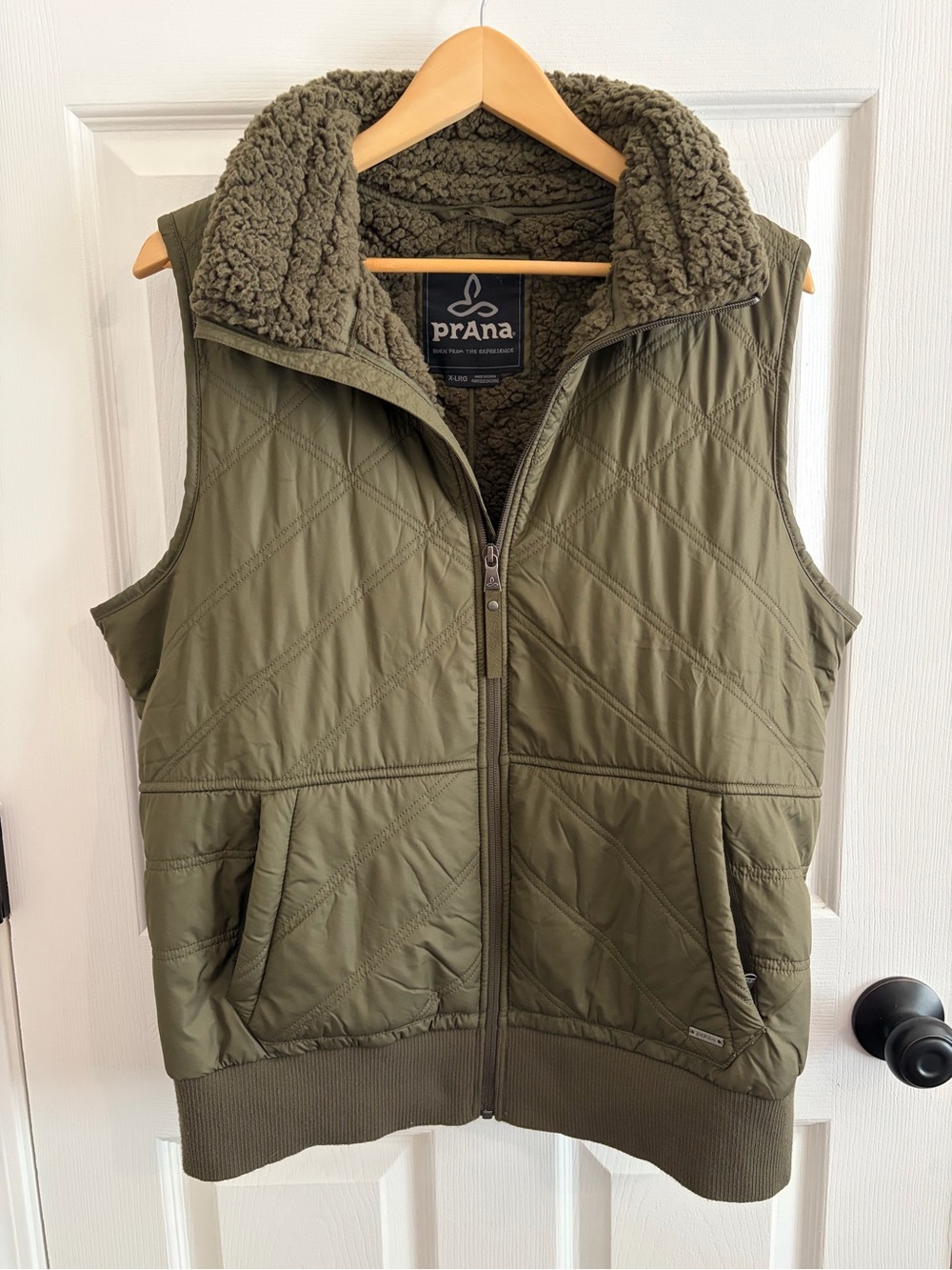 Prana Olive Quilted Sherpa-Lined Puffer Vest - Size XL
